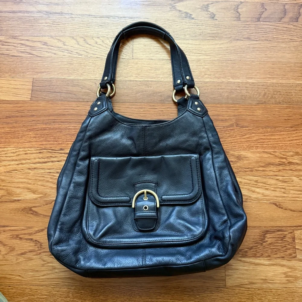 Coach black leather satchel with gold hardware purse - Picture 2 of 14